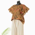 ショッピングハワイ ハワイ 袖フリルブラウス ハイビスカス レフア 濃ベージュ 東北 ハワイアンファブリック
