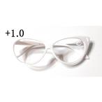 おしゃれな老眼鏡 リーディンググラス +1.0 白ぶちメガネ フォックスフレーム キャッツアイ