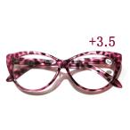 リーディンググラス +3.5 ピンク系ヒョウ柄 フォックスフレーム キャッツアイ おしゃれな老眼鏡