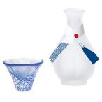 東洋佐々木ガラス 酒器セット ホワイト&ブルー 杯35ml、徳利 175ml 招福杯 富士山 酒器セット 日本製 G637-M75 2個入り