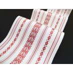 浴衣帯 半幅帯 博多織 白地 オフホワイト 赤 献上 縞 正絹 細帯 ゆかた 夏祭り 新品 和装 着物 y452