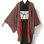 長羽織刺しゅうチェックグレー赤えん...