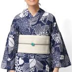 浴衣 綿麻 紫陽花 花 アジサイ 紺 白 レディース 花 ナチュラル モダン 上品 女性用 仕立上がり20代 30代 40代 50代 女性用 単品