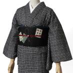 着物 単衣 エンブロイダリーレース チェック 刺繍 モノトーン 黒 白 レトロ 格子 仕立て上がり 日本製 綿 女性用 レディース 春 秋 レース着物