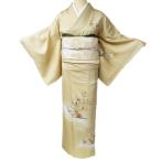 ショッピング着物 訪問着 着物 中古 袷 フォーマル 金駒刺繍 銀彩 波に松竹梅模様 宝物 淡黄色 多色 金銀 身丈158.5cm 裄65.5cm M きもの北條 A1012-11