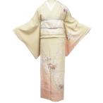 訪問着 着物 中古 正絹 袷 フォーマル 銀彩 絞り 花の図 暈し 麦藁色 多色 金 身丈168.5cm 裄67.5cm L トール きもの北條 A1166-7