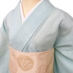 夏物 色無地 着物 中古 正絹 絽 カジュアル 紋なし 地模様 植物文様 萩 薄青磁色 身丈165cm 裄64.5cm L トール きもの北條 A1177-7