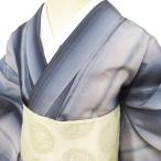 夏物 夏着物 小紋 着物 中古 正絹 カジュアル 縦段模様 薄灰色 青系色 多色 身丈163cm 裄66.5cm L きもの北條 A1186-8