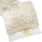 袋帯 中古 リサイクル 正絹 フォーマル 六通 プラチナ二重箔 花鳥模様 花紋 華文 箔糸 白色 灰梅色 多色 金銀 きもの北條 A1224-15