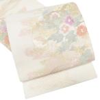 夏物 夏帯 袋帯 中古 リサイクル 正絹 フォーマル 六通 流水に花の図 箔糸 クリーム色 多色 金銀 きもの北條 A1227-5