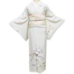 訪問着 着物 中古 正絹 袷 フォーマル 作家物 落款 花の図 ごく薄い灰みの黄緑系色 多色 身丈163cm 裄66.5cm L きもの北條 A1233-7