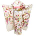 振袖 着物 中古 正絹 成人式 結婚式 結納 花模様 地模様 鳥の子色 多色 金 身丈171cm 裄68.5cm L トール きもの北條 A1269-12