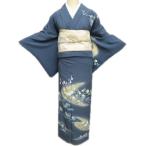 訪問着 着物 未使用 正絹 袷 フォーマル 花の図 反端付き 錆鉄納戸色 多色 金 身丈155cm 裄64cm SA きもの北條 A1269-9