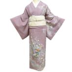 ショッピング着物 訪問着 着物 未使用 正絹 袷 フォーマル 金駒刺繍 花の図 流水 竹林 鴇浅葱色 多色 金 身丈162cm 裄72.5cm M きもの北條 A1276-2