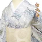 特選 大島紬 白大島 着物 中古 正絹 袷 松と楓模様 オフホワイト 紫系色 青系色 緑系色 身丈166.5cm 裄68cm L トール きもの北條 A1289-2