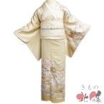 訪問着 着物 未使用 正絹 袷 フォーマル 金駒刺繍 花の図 霞 雪輪 地模様 薄香色 多色 金 身丈162.5cm 裄64cm M きもの北條 A1316-6