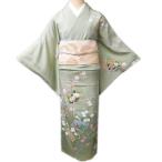 ショッピング着物 ＼ FINAL PRICE ／ 訪問着 着物 中古 正絹 フォーマル 作家物 落款 和本と花の図 身丈153.5cm 裄64.5cm SA きもの北條 A881-2