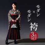 卒業式袴 3点セット(二尺袖＋袴+半幅帯）レディース 二尺袖セット 袴セット 女の子 小振袖 椿 花柄 矢絣 麻の葉 鱗 古典 モダン 個性的 黒 白 赤 女性 袴 着物