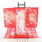 【夏物】女児産着レンタル【絽/赤/御所車と蝶と花】お宮参り 初着 祝着 7月8月フルセット 着物 赤ちゃん 女の子 ベビー 記念撮影