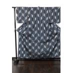 琉球紬　藍　黒　グレー　白　変わり縞　波　T110