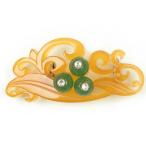 帯留黄色緑天然石ラインストーン唐草...