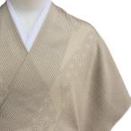 塩沢お召し 柿渋染 本しぼ絣 伝統工芸品 白新染織 ベージュ 薄 茶 麻の葉 縞 反物 新品 未仕立て 正絹 和柄 最高級 お洒落着 カジュアル 和装 着物 No.4-0199