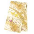 中古 袋帯 振袖用 リサイクル 正絹 金 ゴールド 蝶 蝶々 菊 流水 水 薔薇 バラ 花びら お花畑 唐織 金糸 銀糸 中古 結婚式 礼装 No.6-1564