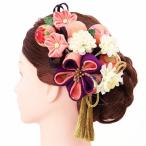 ショッピング花火 髪飾り 成人式 つまみ細工 振袖 袴 浴衣 夏祭り 花火大会 3点セット ピンク 紫 ゴールド ちりめん 玉飾り 房付き 和柄 ヘアアク No.9-4061