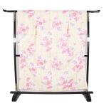 綿縦絽 婦人用 浴衣 黄色 縦縞 クレマチス 撫子 LY3141 新品 Fサイズ レディース コットン ギフト 10代 20代 30代 40代 50代 送料込み