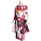 （Prices down）振袖 中古 単品「白×黒 市松バラ」和風館