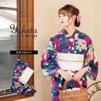 浴衣 レディース レトロ 3点 セット「椿 紺」 浴衣＋帯＋下駄 S F TL LL オリジナル 20代 30代 40代 50代 小さいサイズ 大きいサイズss2306ykl10