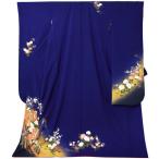 (中古品)仕立て上がり 振袖「紺青色 四季花に御所車」貸衣装処分 レンタル処分品 成人式(メール便不可)