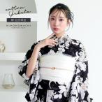 浴衣 レディース 女性浴衣 単品「シンプルライフ:ブラック×サーモン アネモネブーケ」Fサイズ 綿浴衣 プレタ浴衣 お仕立て上がり浴衣 (メール便不可)