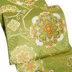 振袖 袋帯 単品「抹茶色 蜀江紋」日本製 西陣織 西陣織証紙番号 No.172 岡文織物株式会社 六通柄 お仕立て上がり 振袖用 袋帯 お仕立て済 振袖帯 (メール便不可)