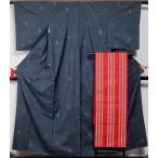 着物セット 大島紬・八寸名古屋帯 ２点 セット 唐花・切れ箔模様 濃藍色 ７マルキ 博多織 名古屋帯 大島 紬 送料無料 中古 リサイクル着物 リサイクル紬 正絹