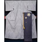 着物セット 結城紬・洒落袋帯・帯締め ３点 セット 麻の葉に小花模様 乳白色 真綿 洒落袋帯 帯 紬 結城 送料無料 中古 リサイクル着物 リサイクル紬 正絹