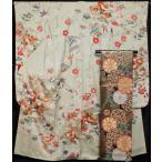 振袖セット 振袖 袋帯 2点 セット 取方に百花模様 白緑色 刺繍 振袖 着物 セット 送料無料 中古 リサイクル 振袖 リサイクル着物 成人式 着物 卒業式 正絹 販売