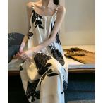 送料無料 ワンピース ロング ミモレ キャミワンピ サンドレス モノトーン 白 ホワイト 花柄 ブラック 黒「cawaii french」