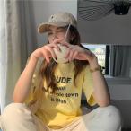 英字ロゴプリント半袖Tシャツスリット入り 体型カバー 着回し 上品 カジュアルゾンチー通勤 普段使い 便利 快適 実用的 新生活 男女兼用 贈り物 日常 人気