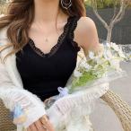 カップ付き タンクトップ レディース 重ね着 レースキャミソール 黒ゾンチーVネックセクシー下着 ノースリーブ 韓国風 アンダーウェア シンプル キッチン 家庭用