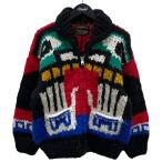 ロングハウス LONG HOUSE ジップアップカウチンニットジャケット カナダ製 ブラック・レッド・ホワイト他 サイズ：38