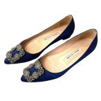 MANOLO BLAHNIK Hangisi Flat パンプス ネイビー サイズ：36 (堀江店) 220529