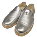 シャネル CHANEL ココマーク レザー エスパドリーユ スニーカー G31874 シルバー サイズ：36