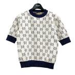 ショッピングgucci 【値下げ】GUCCI GGラメジャカードトップ 半袖ニット 692717 XKB54 グレー×ネイビー サイズ：XXS (和歌山店)