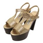 【値下げ】JIMMY CHOO ULLA プラットフォームグリッターサンダル ストラップヒール　ラメ ゴールド サイズ：36 1／2 (フレスポ東大阪店)