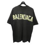 バレンシアガ BALENCIAGA 23SS ユーズド加工 テープロゴ Tシャツ 739784 ブラック(メーカーカラー) サイズ:XS