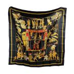 エルメス HERMES カレ90 LE TEMPS des MARIONNETTES マリオネットの時間 スカーフ ブラック×ゴールド