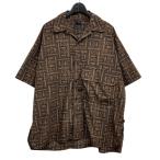 【値下げ】DAIWA PIER39 TECH SPORTS OPEN COLLAR SHIRTS S S 総柄半袖シャツ ブラウン サイズ:M (渋谷神南店)