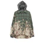 トキオ TOKIO damege hooded SHIRT ダメージフードシャツ グリーン×グレー×ベージュ サイズ：M