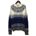 ショッピングmoncler モンクレール×フラグメンツ MONCLER×FRAGMENTS モヘヤ混ニット D209U9000352 9909F ブルー×ホワイト サイズ：L